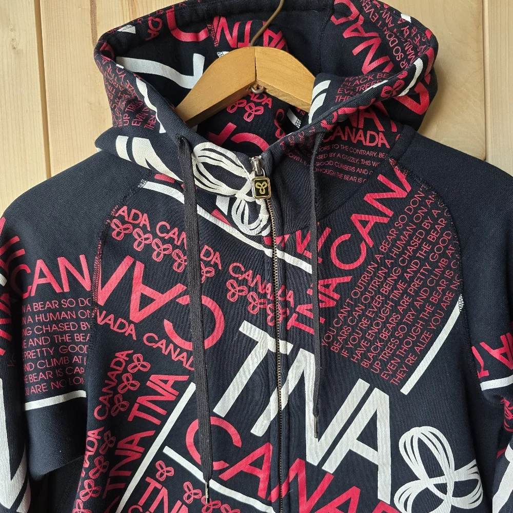 TNA Canada Zip Up Hoodie Black Red White Womens Medium - Picture 2 of 11